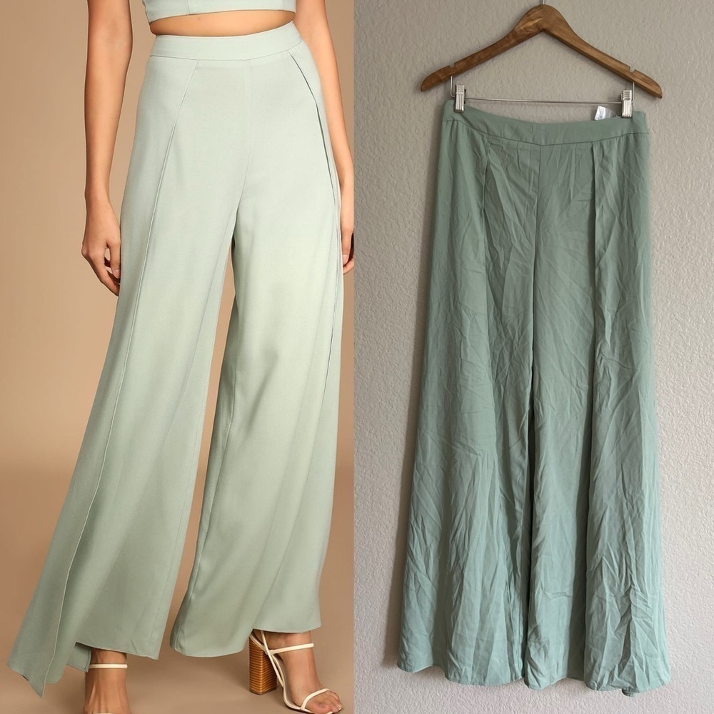 NWOT  Sage Green High Waisted Slit Front Pants